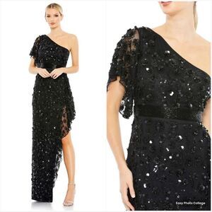 NWT Mac Duggal One Shoulder Embellished Gown Black Size 12 93687